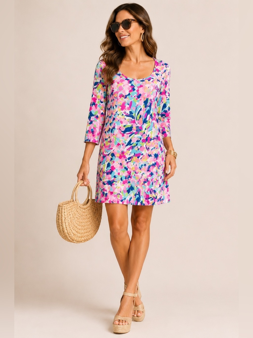 Lilly Pulitzer Pina Colada Beacon Dress Pima Cotton Pink Blue Size Small